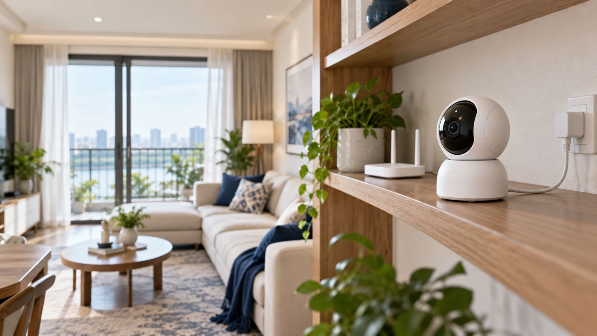 Camera WiFi trong nhà sử dụng nguồn điện tại phòng khách