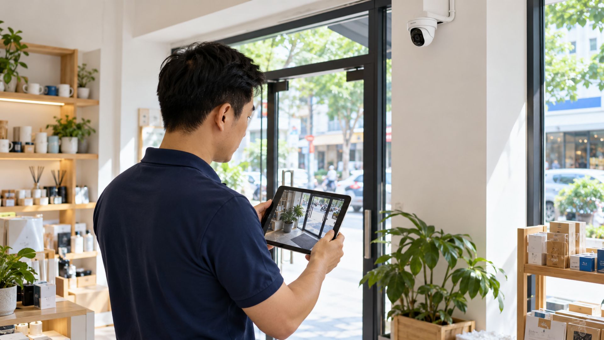 Minh họa kiểm tra góc nhìn camera tại cửa hàng