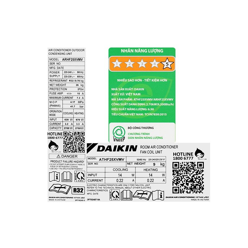 Máy lạnh Daikin Inverter 2 chiều 1 HP ATHF25XVMV 
